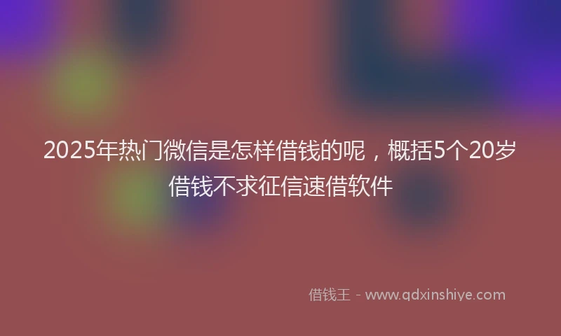 2025年热门微信是怎样借钱的呢，概括5个20岁借钱不求征信速借软件