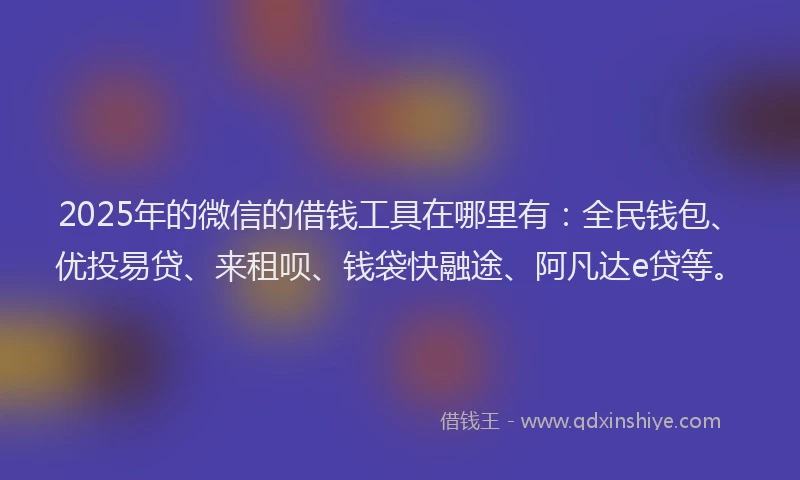 2025年的微信的借钱工具在哪里有：全民钱包、优投易贷、来租呗、钱袋快融途、阿凡达e贷等。