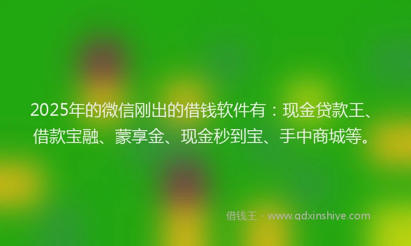 2025年的微信刚出的借钱软件有：现金贷款王、借款宝融、蒙享金、现金秒到宝、手中商城等。