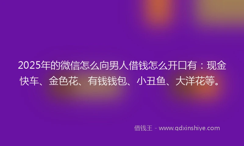 2025年的微信怎么向男人借钱怎么开口有：现金快车、金色花、有钱钱包、小丑鱼、大洋花等。