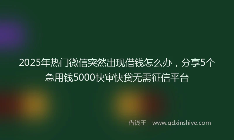 2025年热门微信突然出现借钱怎么办，分享5个急用钱5000快审快贷无需征信平台