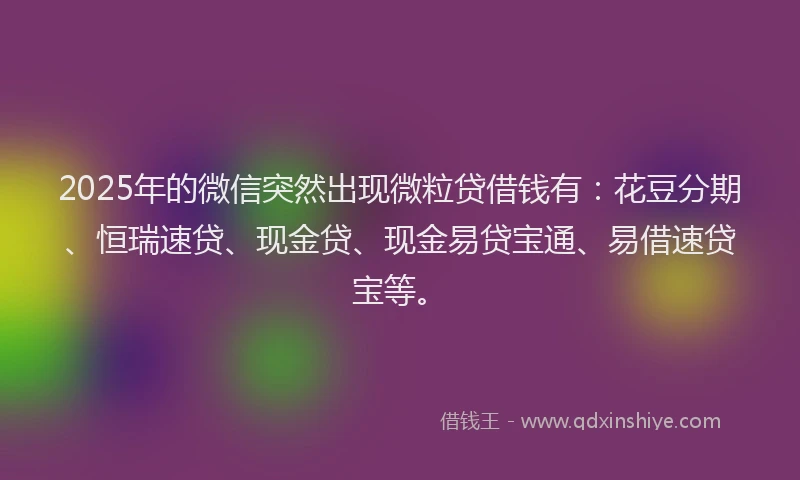 2025年的微信突然出现微粒贷借钱有：花豆分期、恒瑞速贷、现金贷、现金易贷宝通、易借速贷宝等。