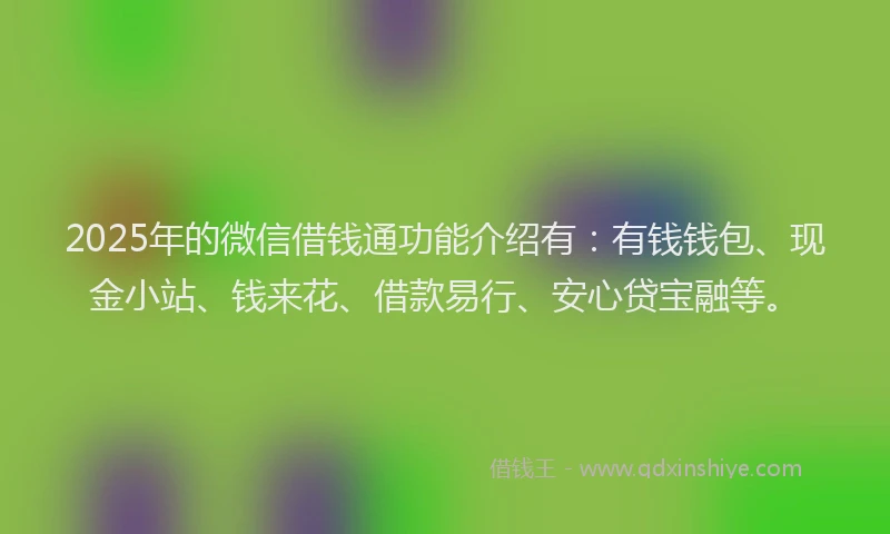 2025年的微信借钱通功能介绍有：有钱钱包、现金小站、钱来花、借款易行、安心贷宝融等。