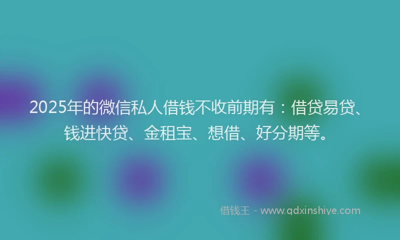 2025年的微信私人借钱不收前期有：借贷易贷、钱进快贷、金租宝、想借、好分期等。