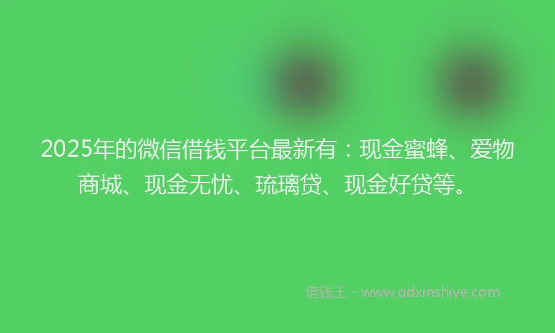 2025年的微信借钱平台最新有：现金蜜蜂、爱物商城、现金无忧、琉璃贷、现金好贷等。