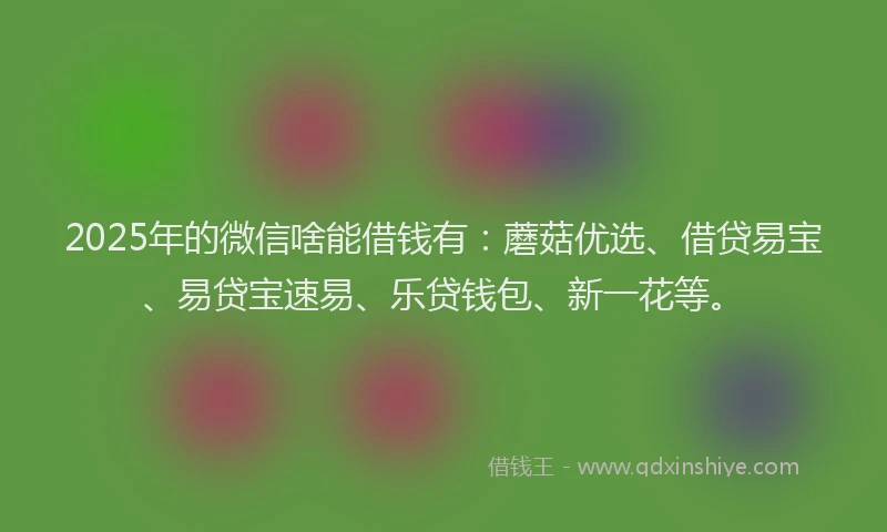 2025年的微信啥能借钱有：蘑菇优选、借贷易宝、易贷宝速易、乐贷钱包、新一花等。