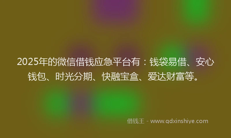 2025年的微信借钱应急平台有：钱袋易借、安心钱包、时光分期、快融宝盒、爱达财富等。