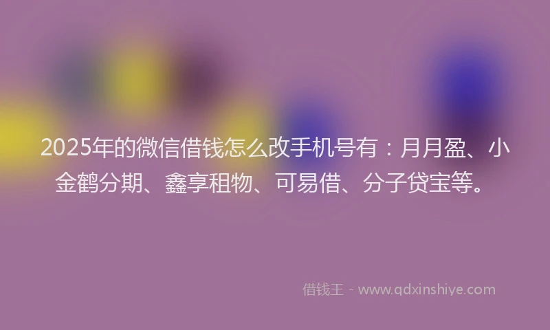 2025年的微信借钱怎么改手机号有：月月盈、小金鹤分期、鑫享租物、可易借、分子贷宝等。