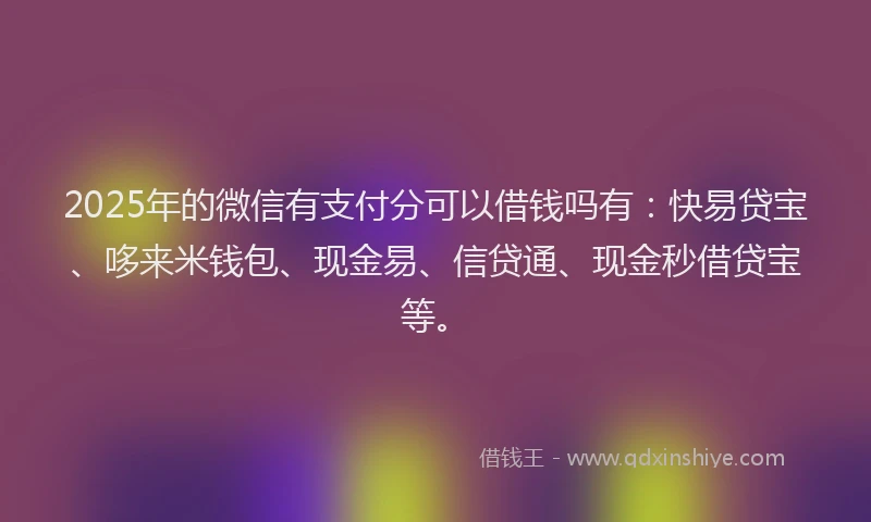 2025年的微信有支付分可以借钱吗有：快易贷宝、哆来米钱包、现金易、信贷通、现金秒借贷宝等。