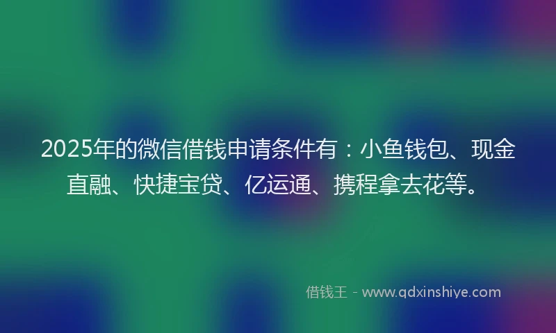 2025年的微信借钱申请条件有：小鱼钱包、现金直融、快捷宝贷、亿运通、携程拿去花等。