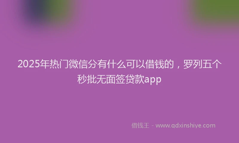 2025年热门微信分有什么可以借钱的，罗列五个秒批无面签贷款app