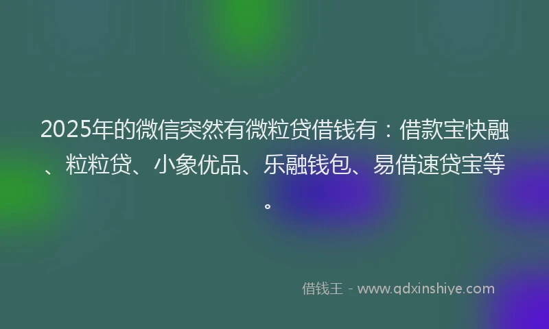 2025年的微信突然有微粒贷借钱有：借款宝快融、粒粒贷、小象优品、乐融钱包、易借速贷宝等。