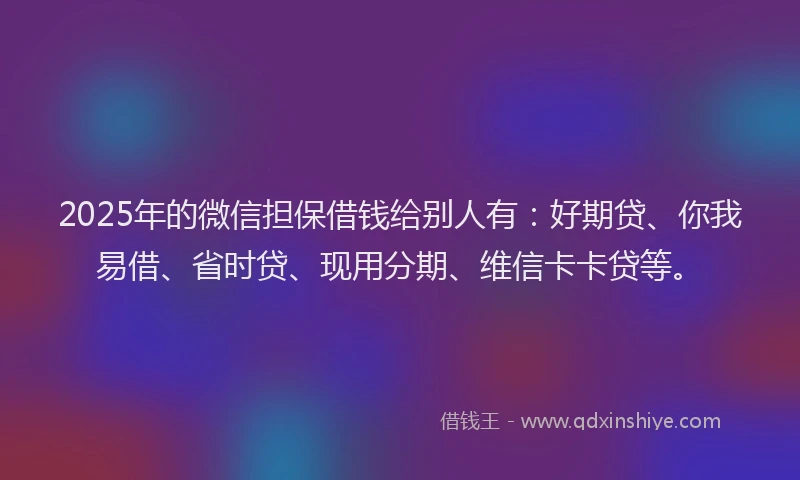 2025年的微信担保借钱给别人有：好期贷、你我易借、省时贷、现用分期、维信卡卡贷等。
