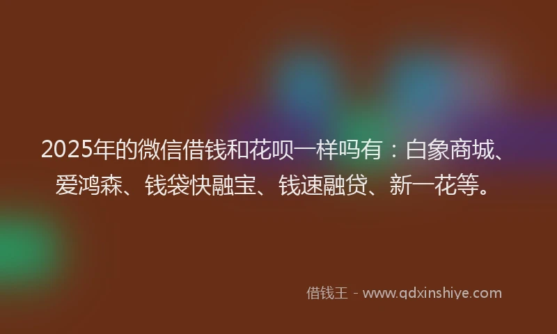 2025年的微信借钱和花呗一样吗有：白象商城、爱鸿森、钱袋快融宝、钱速融贷、新一花等。