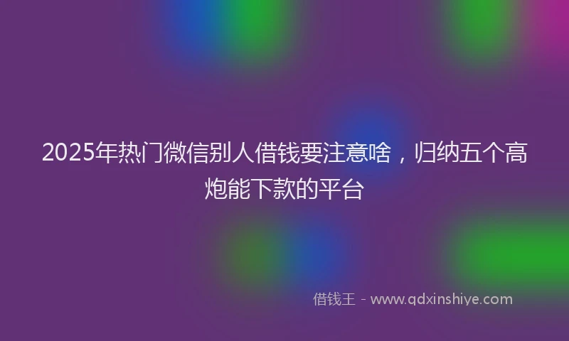 2025年热门微信别人借钱要注意啥，归纳五个高炮能下款的平台