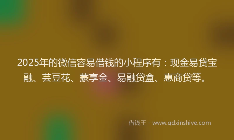 2025年的微信容易借钱的小程序有：现金易贷宝融、芸豆花、蒙享金、易融贷盒、惠商贷等。