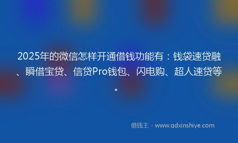 2025年的微信怎样开通借钱功能有：钱袋速贷融、瞬借宝贷、信贷Pro钱包、闪电购、超人速贷等。