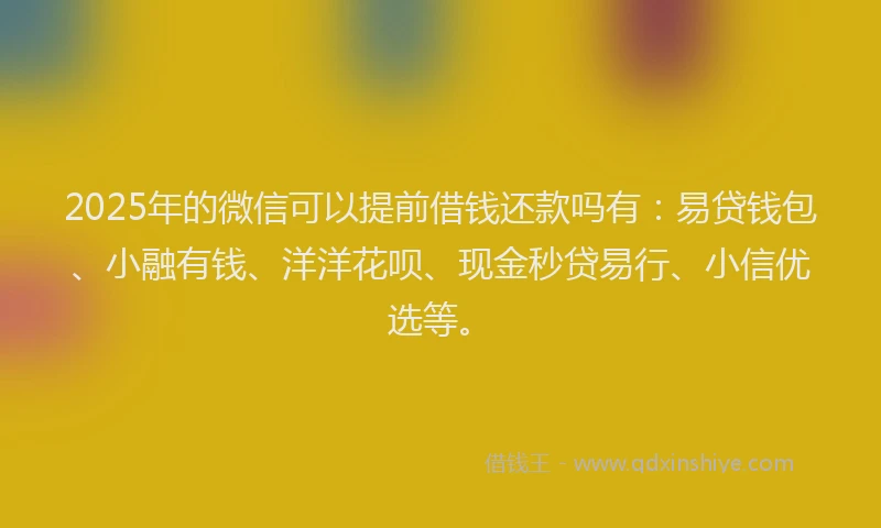 2025年的微信可以提前借钱还款吗有：易贷钱包、小融有钱、洋洋花呗、现金秒贷易行、小信优选等。