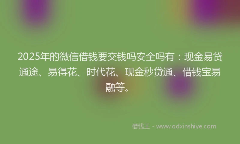 2025年的微信借钱要交钱吗安全吗有：现金易贷通途、易得花、时代花、现金秒贷通、借钱宝易融等。