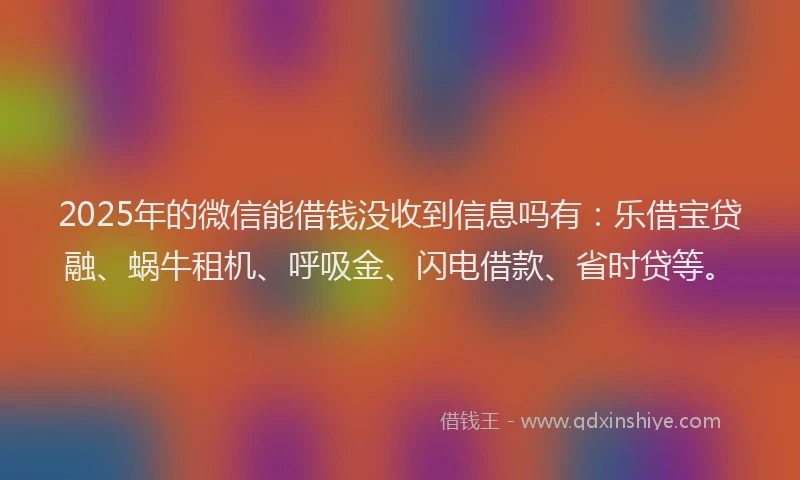 2025年的微信能借钱没收到信息吗有：乐借宝贷融、蜗牛租机、呼吸金、闪电借款、省时贷等。