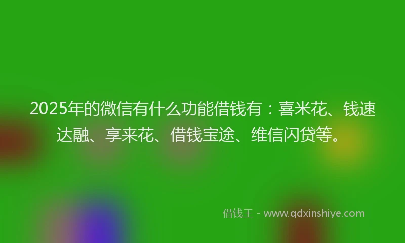 2025年的微信有什么功能借钱有：喜米花、钱速达融、享来花、借钱宝途、维信闪贷等。