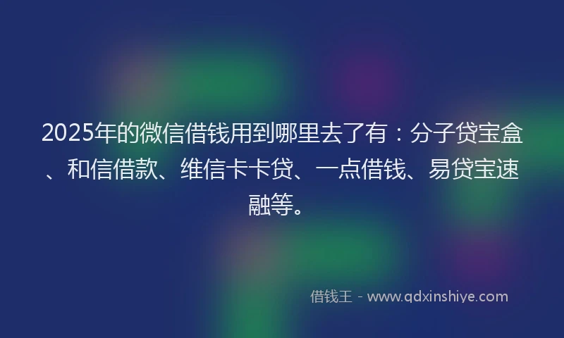 2025年的微信借钱用到哪里去了有：分子贷宝盒、和信借款、维信卡卡贷、一点借钱、易贷宝速融等。