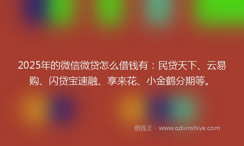 2025年的微信微贷怎么借钱有：民贷天下、云易购、闪贷宝速融、享来花、小金鹤分期等。