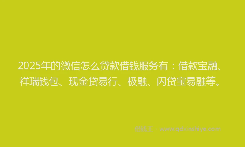 2025年的微信怎么贷款借钱服务有：借款宝融、祥瑞钱包、现金贷易行、极融、闪贷宝易融等。