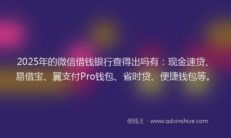 2025年的微信借钱银行查得出吗有：现金速贷、易借宝、翼支付Pro钱包、省时贷、便捷钱包等。