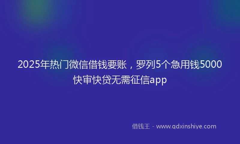 2025年热门微信借钱要账，罗列5个急用钱5000快审快贷无需征信app
