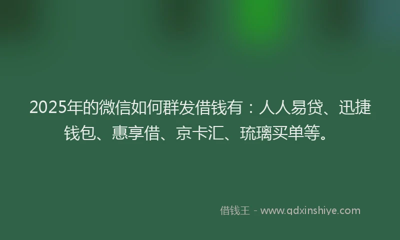 2025年的微信如何群发借钱有：人人易贷、迅捷钱包、惠享借、京卡汇、琉璃买单等。