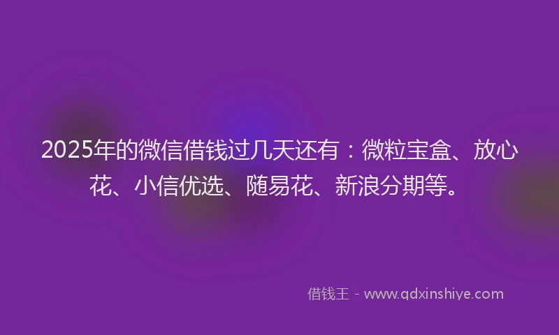 2025年的微信借钱过几天还有：微粒宝盒、放心花、小信优选、随易花、新浪分期等。