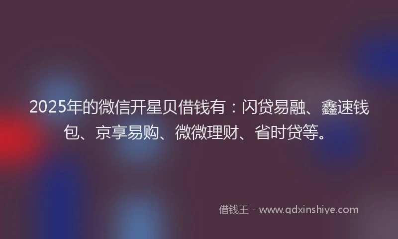 2025年的微信开星贝借钱有：闪贷易融、鑫速钱包、京享易购、微微理财、省时贷等。
