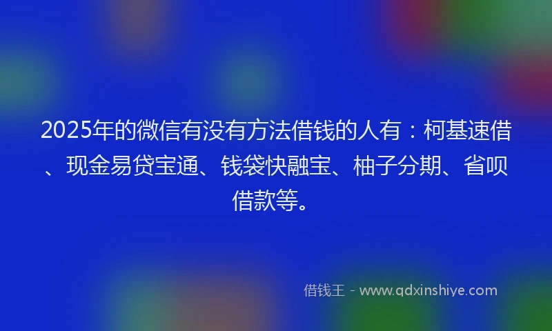 2025年的微信有没有方法借钱的人有：柯基速借、现金易贷宝通、钱袋快融宝、柚子分期、省呗借款等。