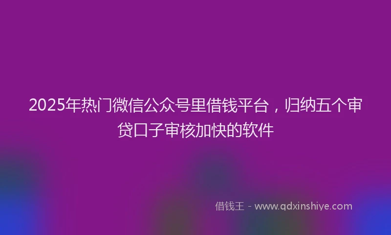 2025年热门微信公众号里借钱平台，归纳五个审贷口子审核加快的软件