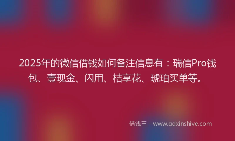 2025年的微信借钱如何备注信息有：瑞信Pro钱包、壹现金、闪用、桔享花、琥珀买单等。