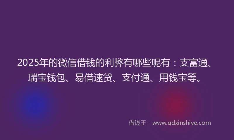 2025年的微信借钱的利弊有哪些呢有：支富通、瑞宝钱包、易借速贷、支付通、用钱宝等。
