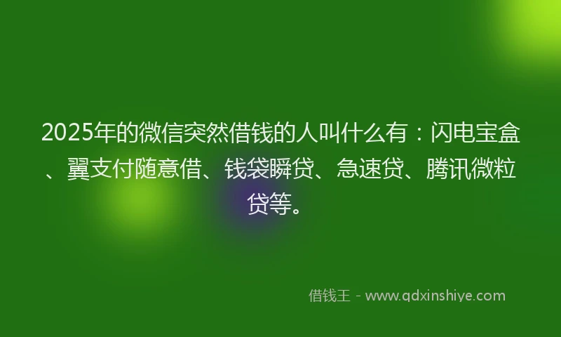 2025年的微信突然借钱的人叫什么有：闪电宝盒、翼支付随意借、钱袋瞬贷、急速贷、腾讯微粒贷等。