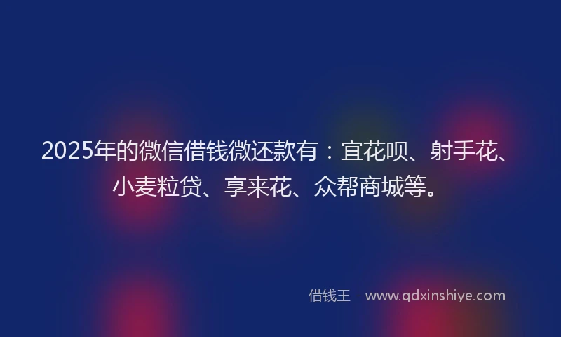 2025年的微信借钱微还款有：宜花呗、射手花、小麦粒贷、享来花、众帮商城等。