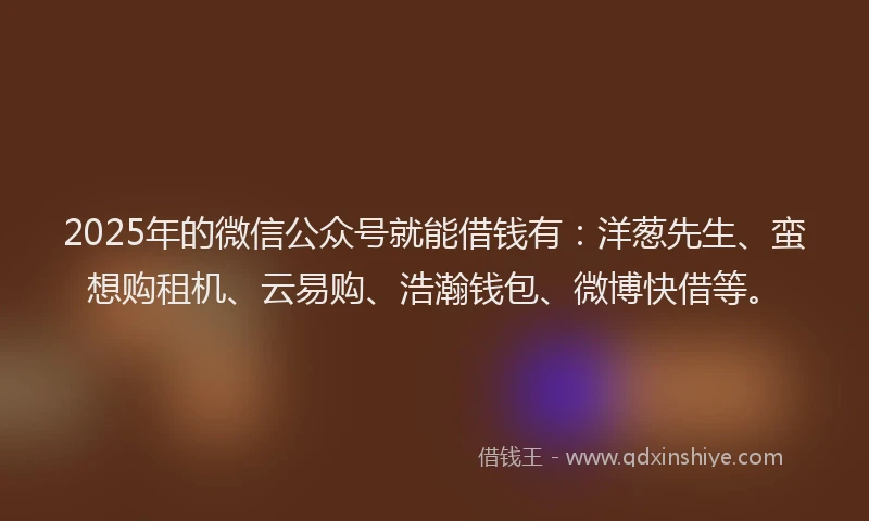 2025年的微信公众号就能借钱有：洋葱先生、蛮想购租机、云易购、浩瀚钱包、微博快借等。