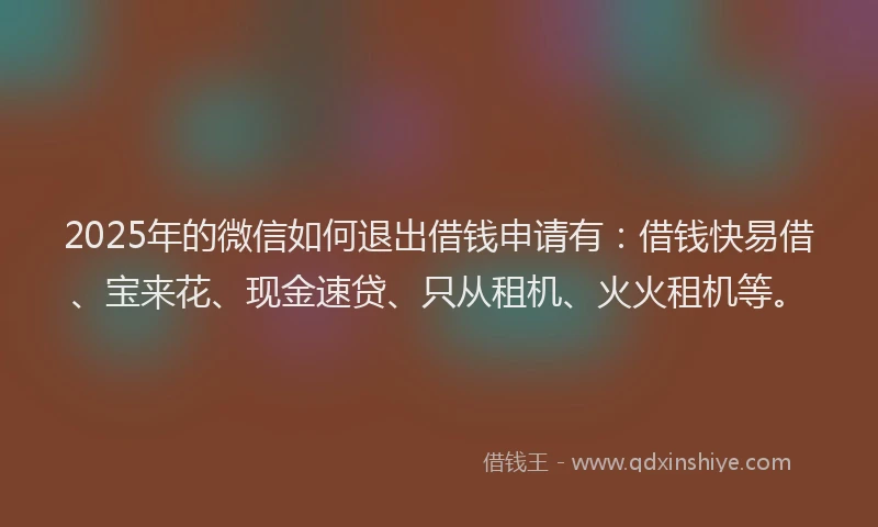2025年的微信如何退出借钱申请有：借钱快易借、宝来花、现金速贷、只从租机、火火租机等。