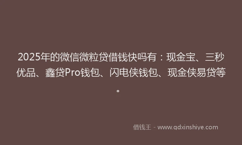 2025年的微信微粒贷借钱快吗有：现金宝、三秒优品、鑫贷Pro钱包、闪电侠钱包、现金侠易贷等。