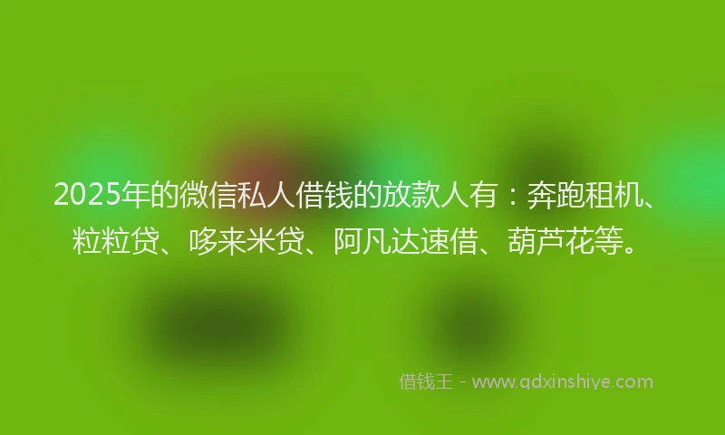 2025年的微信私人借钱的放款人有：奔跑租机、粒粒贷、哆来米贷、阿凡达速借、葫芦花等。
