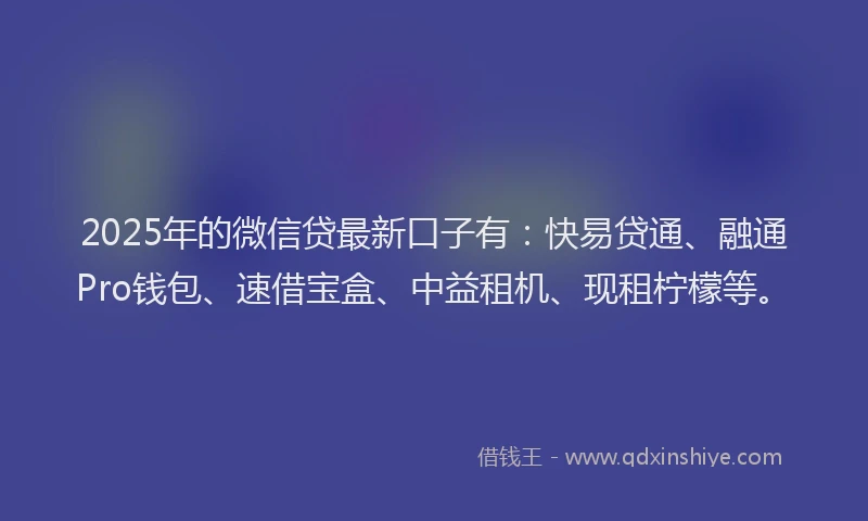 2025年的微信贷最新口子有：快易贷通、融通Pro钱包、速借宝盒、中益租机、现租柠檬等。