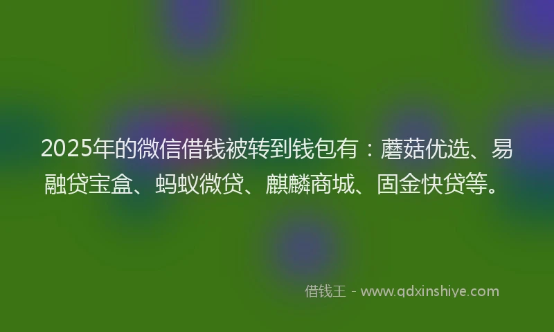 2025年的微信借钱被转到钱包有：蘑菇优选、易融贷宝盒、蚂蚁微贷、麒麟商城、固金快贷等。