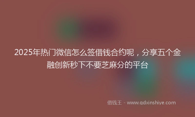 2025年热门微信怎么签借钱合约呢，分享五个金融创新秒下不要芝麻分的平台