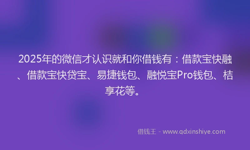 2025年的微信才认识就和你借钱有：借款宝快融、借款宝快贷宝、易捷钱包、融悦宝Pro钱包、桔享花等。