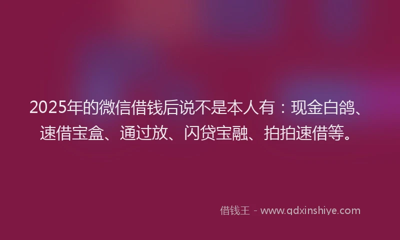 2025年的微信借钱后说不是本人有：现金白鸽、速借宝盒、通过放、闪贷宝融、拍拍速借等。