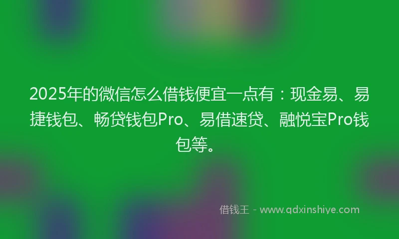 2025年的微信怎么借钱便宜一点有：现金易、易捷钱包、畅贷钱包Pro、易借速贷、融悦宝Pro钱包等。