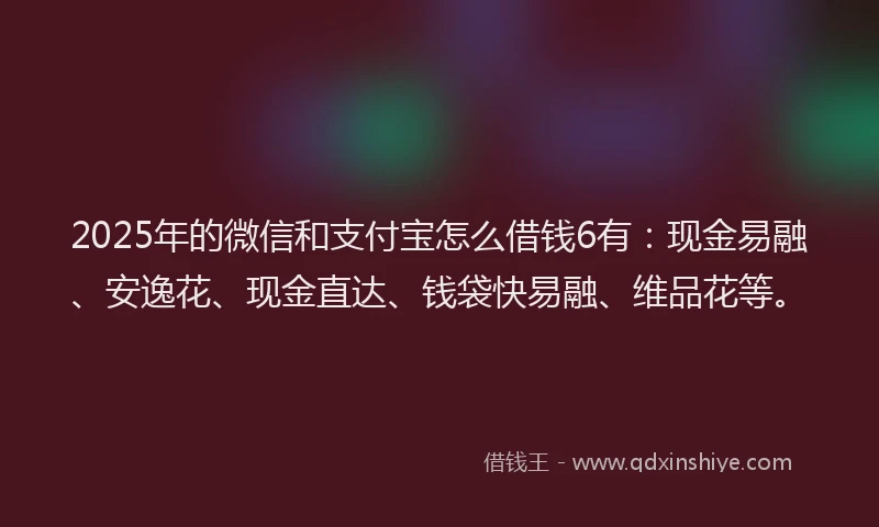 2025年的微信和支付宝怎么借钱6有：现金易融、安逸花、现金直达、钱袋快易融、维品花等。